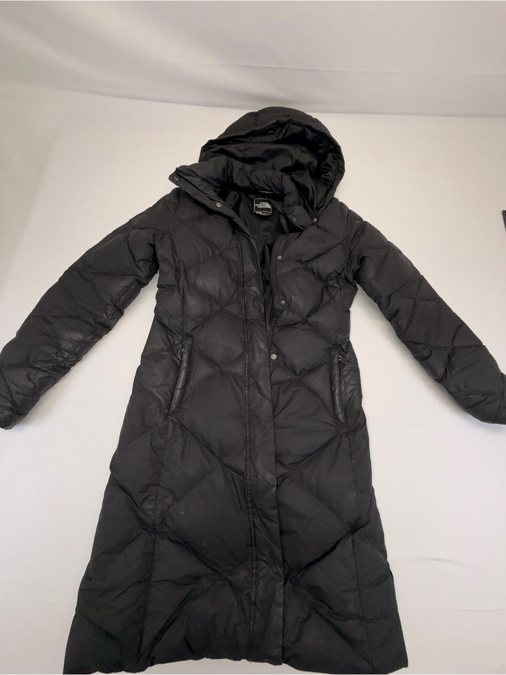 The North Face Womens Small Long Down Parka Black 600 Fill Hooded Puffer Coat